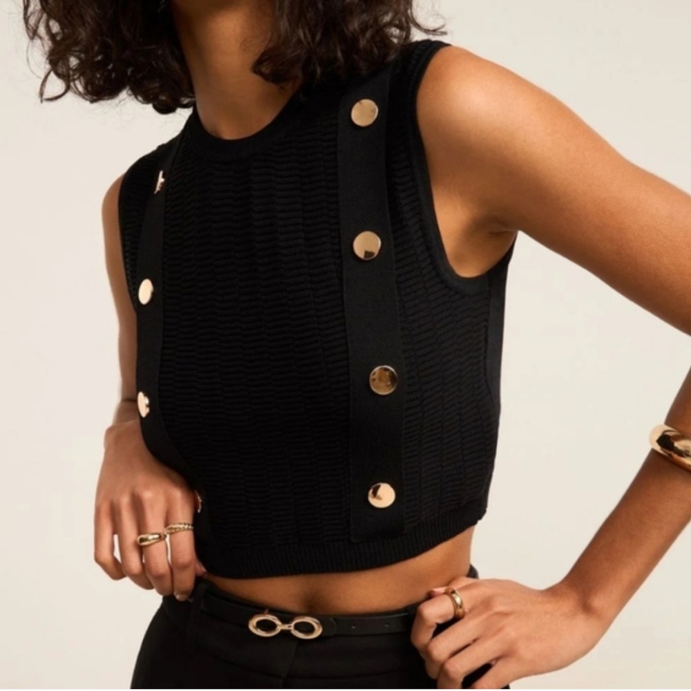 Zara Black Crop Top with Gold Button Accents. Women's Size: S.